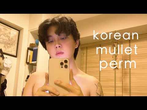 getting a korean men soft wavy middle part mullet perm...