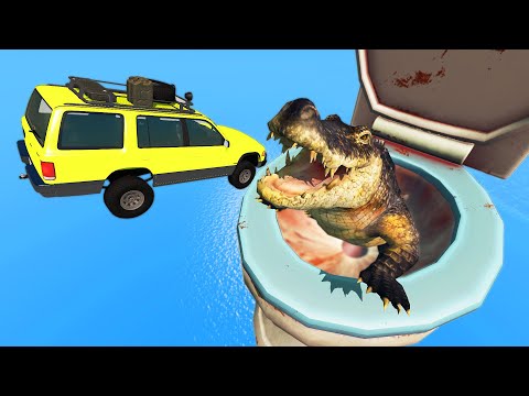 Epic Jumping Car Toilets With Alligator - Beamng Drive | TrainWorld