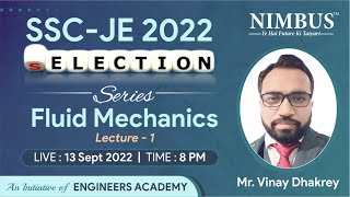 Fluid Mechanics for SSC JE 2022 (CE / ME) - 🔴 Live Class | Selection Series | Online Coaching | L-1