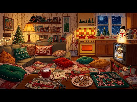 a warm 1940s christmas night in Grandma’s cottage with oldies olaying in another room for relaxation