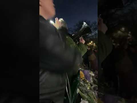 View of Sarah Everard vigil at Clapham Common with crowds shouting ‘shame on you’ at cops