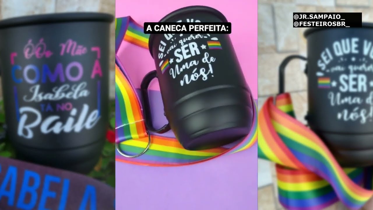 Caneca de alumínio Personalizada preto fosco + Tirante Personalizado