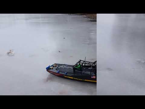 Rc Airboats on ice at Lake Boone in Hudson M.A.