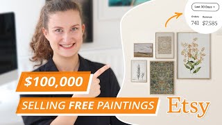 How To Make PASSIVE INCOME  Selling FREE Paintings on Etsy - BEST Digital Products to Sell On Etsy