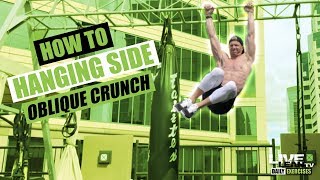 ALTERNATING HANGING SIDE OBLIQUE CRUNCH nstration Video and Guide exercise video thumbnail