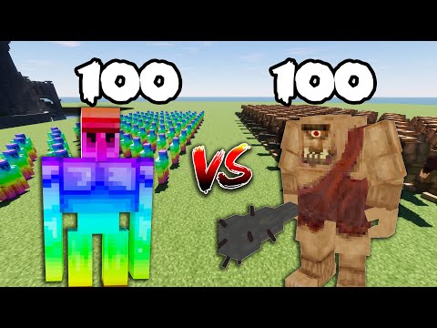 100 Rainbow Golems Vs 100 Cyclops |Minecraft|
