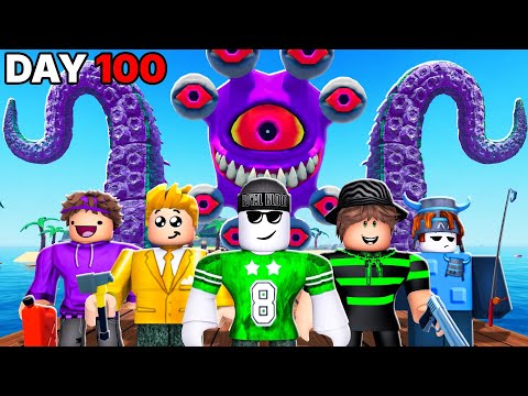 5 YOUTUBERS Survive 100 Days At Sea In Roblox!