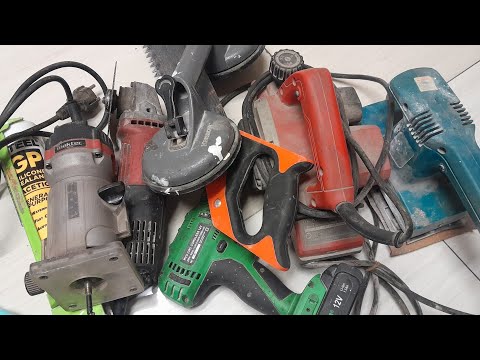 Engineering Tools Collection, Drill, Grinder, Hammer, Screwdriver, Pliers, Wrench, Cutting Pliers.