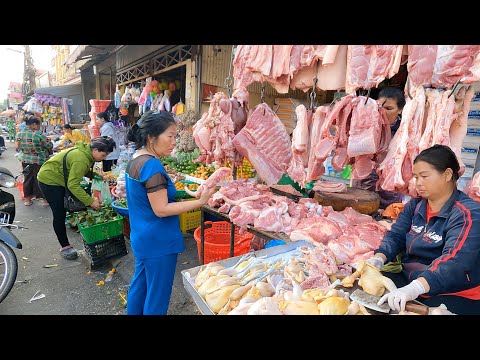 Cambodian Countryside Food Market Tour - People Activities & Food Market Scenes