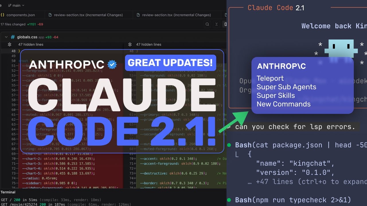Claude Code 2.1 (New Upgrades): Are they copying OpenCode? Teleport, Sub Agents SUPER, Better Skills