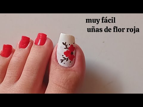 Toenail ! arte de uñas del dedo rojo || muy fácil arte de uñas de flor roja♥️✨️😍