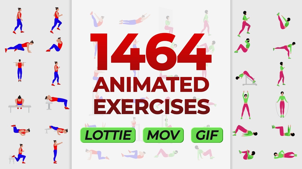 Your Fitness App Needs This | 1400+ Animated Exercises (Lottie,  MOV, GIF)