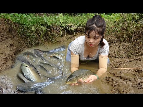 Top 1 unique fishing, pumping water outside the natural lake, Catching a lot of big fish