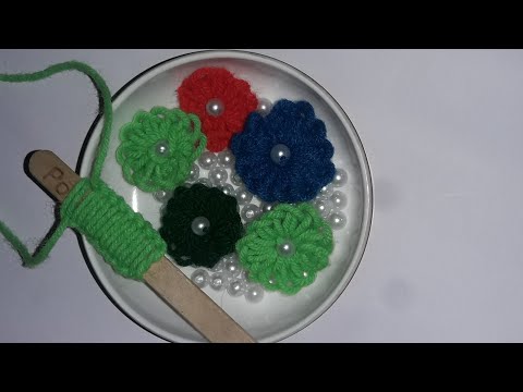 Diy Super Eazy woolen flower making Using Ice-cream stick /Hand Embroidery flower making