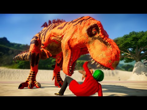 Tyrannosaurus Rex Color Pack & LVL 40 vs Team Chomper - Jurassic World Evolution Dinosaurs Fighting