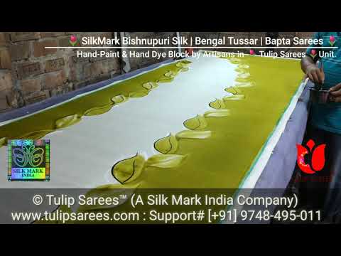 Tulip sarees party wear pure tussar silk saree hand blocked/...