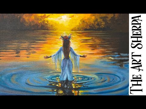 Autumn Witch fantasy lake at sunset 🌟🎨 How to paint acrylics Halloween