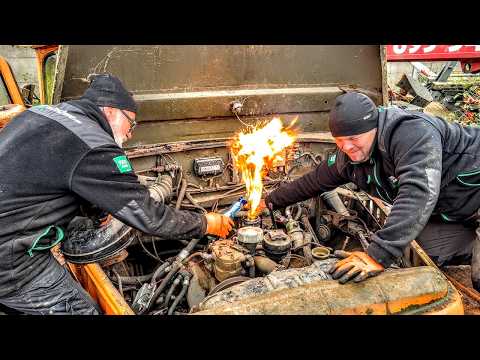 Potężny pług wirnikowy URAL z dwoma silnikami  v8 oraz  v12 z czołgu T34 ! Odpalanie po 20 latach !