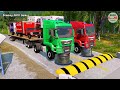 Double Flatbed Trailer Truck vs speed bumps|Busses vs speed bumps|Beamng Drive|235