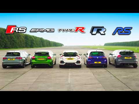 RS 3 v A45 AMG v Civic Type R v Golf R v Focus RS - DRAG & ROLLING RACE | Head-to-Head