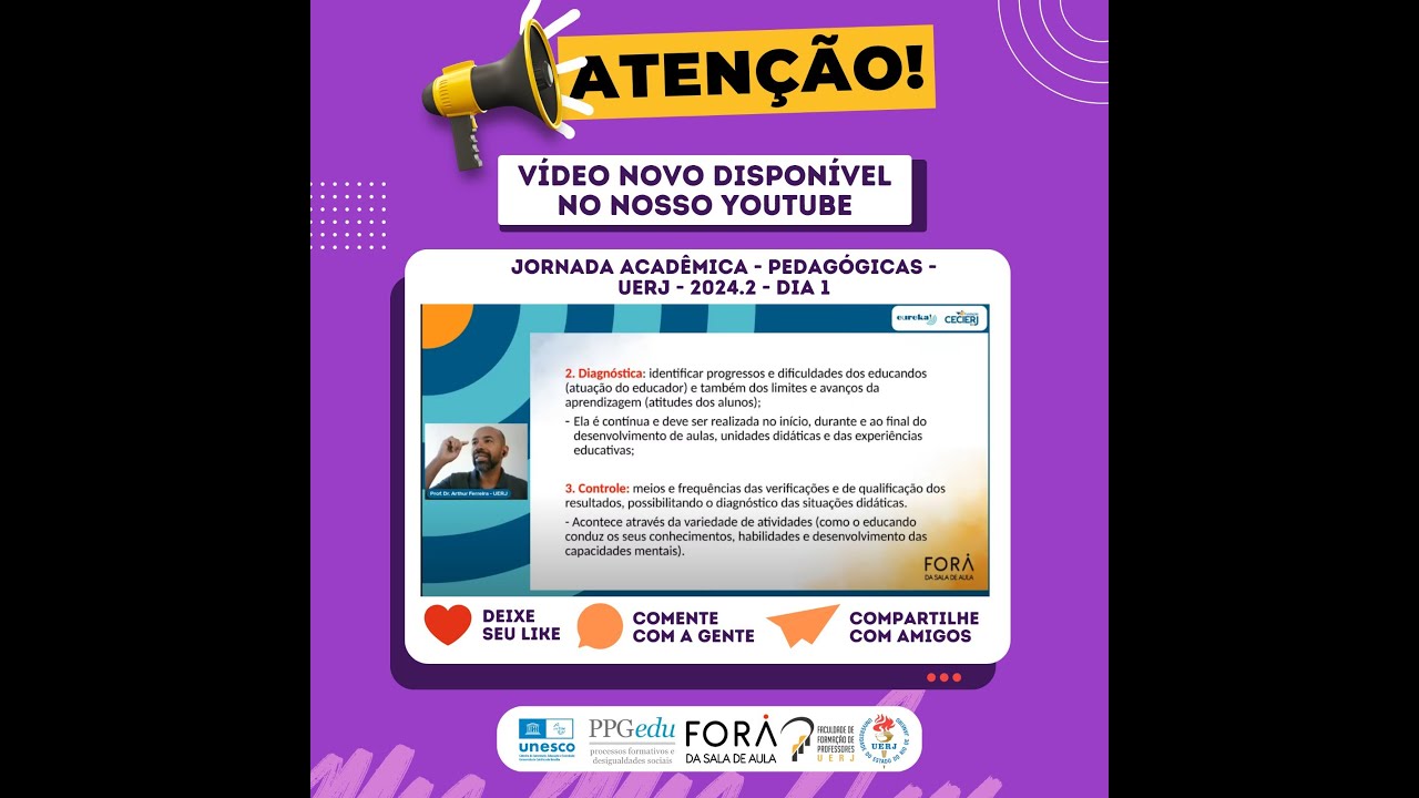 Live transmitida pelo canal #Eureka! Cecierj!, com o tema “DESAFIOS FORMATIVOS DA AVALIAÇÃO NA EAD”