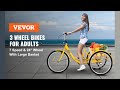 VEVOR 7-Speed 3 Wheel Adult Tricycle 20'' Yellow Trike Bicycle Bike with Large Basket for Riding