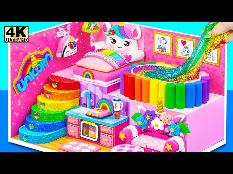 Make Unicorn Miniature House with Rainbow Slime Pool from Clay 🦄🌈 & Unboxing Ice Cream Shop Toy 🍧