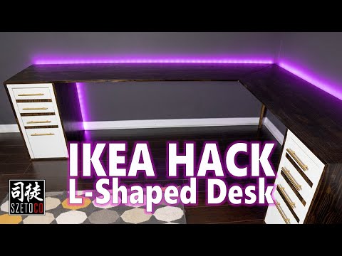Part of a video titled Custom L-Shaped Desk | IKEA Hack - MICKE Drawer | Easy Project #3