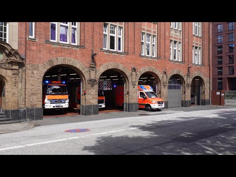 Aerial ladder, Fire chief, Assistance firefighting vehicle and ambulance in Hamburg/Germany