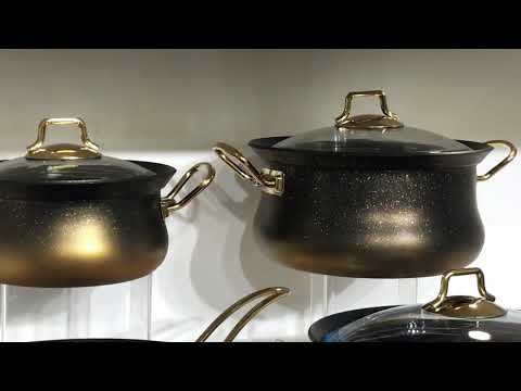 Oms 7 parça granit tencere altın