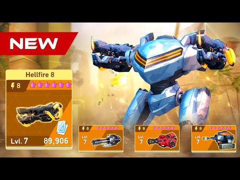 NEW WEAPON Hellfire 8 vs Minigun 8 vs Dreadshot 8 vs Chain Gun 8 - Shadow - Mech Arena
