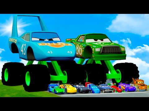 Big & Small King Dinoco – Chick Hicks Monster Wheels Crash in BeamNG Drive!