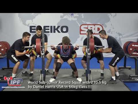 World Sub-Junior Record Squat with 230.5 kg by Daniel Harris USA in 66kg class