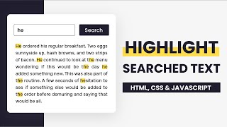 Highlight Searched Text With Javascript | HTML, CSS & JS