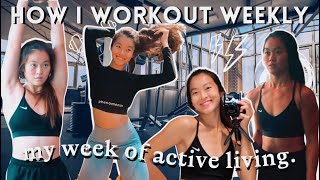 weekly workout split (active living every day) *gymming, running, pole fitness, kayaking*