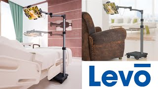 LEVO Rolling Tablet Cart / Stand With Charging Power for Leisure, Hospital, Medical, Mechanic, Bed