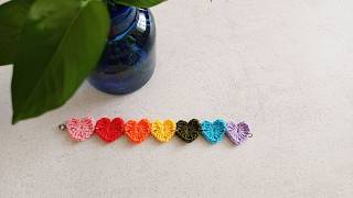 How to Crochet a Colorful Heart Bracelet | Easy Rainbow Crochet Tutorial