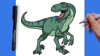 How To Draw a Dinosaur (Velociraptor) Easy Step-by-step | Jurassic World