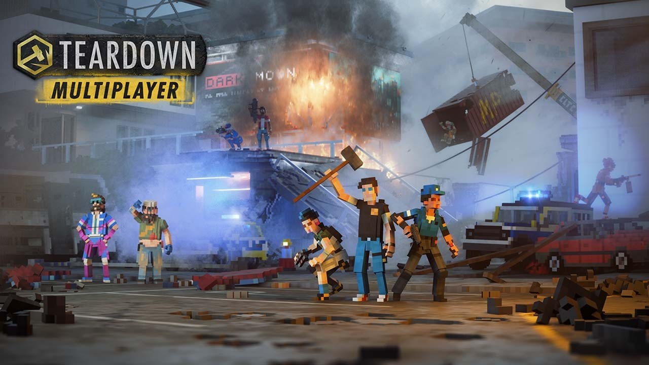 Teardown trailer thumbnail featuring voxel destruction gameplay and sandbox heist action