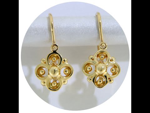 Cercei cu Tortite  Aur Galben 14k – Trifoi Design Floral Stilizat