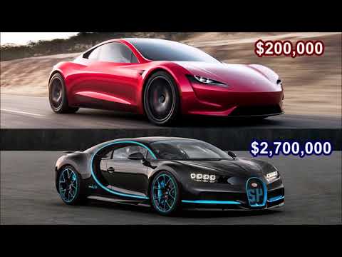 2021 Tesla Roadster Vs 2018 Bugatti Chiron   Top Speed!! 1080p