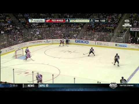 Pavel Datsyuk Datszookian backhand 4-1 Pittsburgh Penguins vs Detroit Red Wings Sept 16 2013 NHL