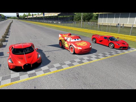 Lightning McQueen vs Bugatti La Voiture Noire vs Ferrari LaFerrari at Monza Full Course