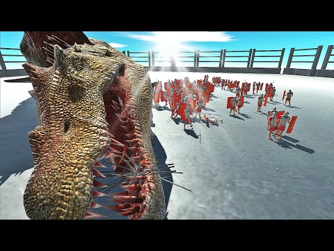 All Giant Dinosaurs VS 100 Romanus the Javelin | Epic Throw Battle | Animal Revolt Battle Simulator