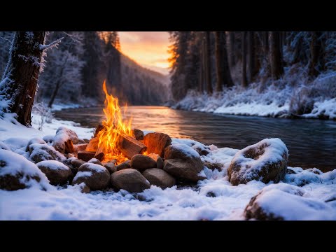 You’re in a Quiet Winter Valley at Sunrise (24/7)❄️ Listening to a Warm Crackling Fire