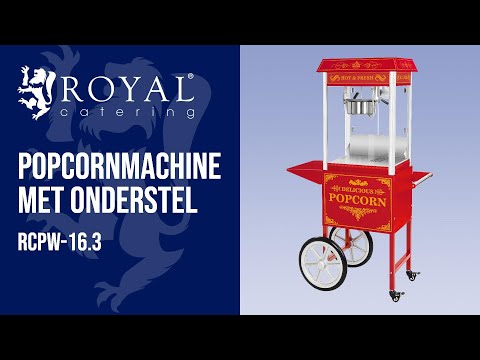Video - Popcornmachine met onderstel - Amerikaans ontwerp - rood