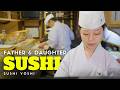 Behind The Counter At A Local Japanese Father Daughter Sushi Restaurant