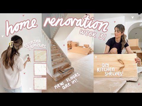 EXTREME HOME MAKEOVER: building our huge kitchen, new floors + DIY wood shelves