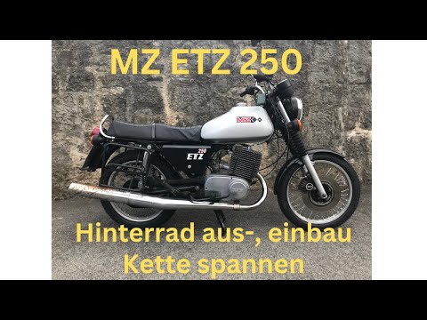 MZ ETZ250 Hinterrad aus-,  einbauen. Kette nachspannen