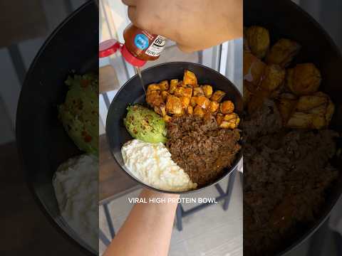 VIRAL ground beef hot honey bowl with sweet potatoes and cottage cheese